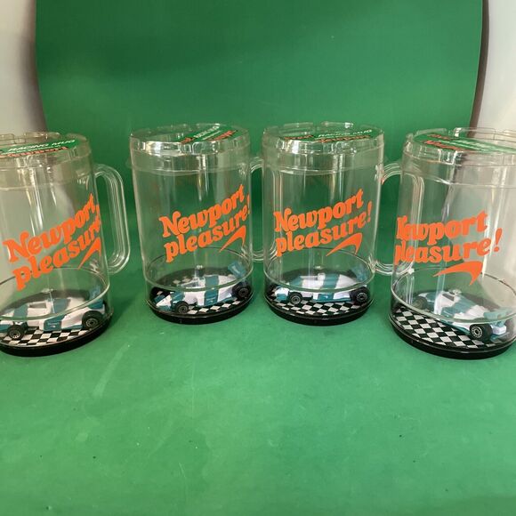 Vtg NEWPORT Cigarettes Grand Prix Racing Car Drinking Glasses Lot of 4 New! - Picture 1 of 9